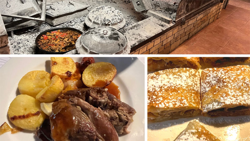 'Under the Bell' meal of lamb and potatoes, and strudel for dessert at Licka Kuca at Plitvice Lakes